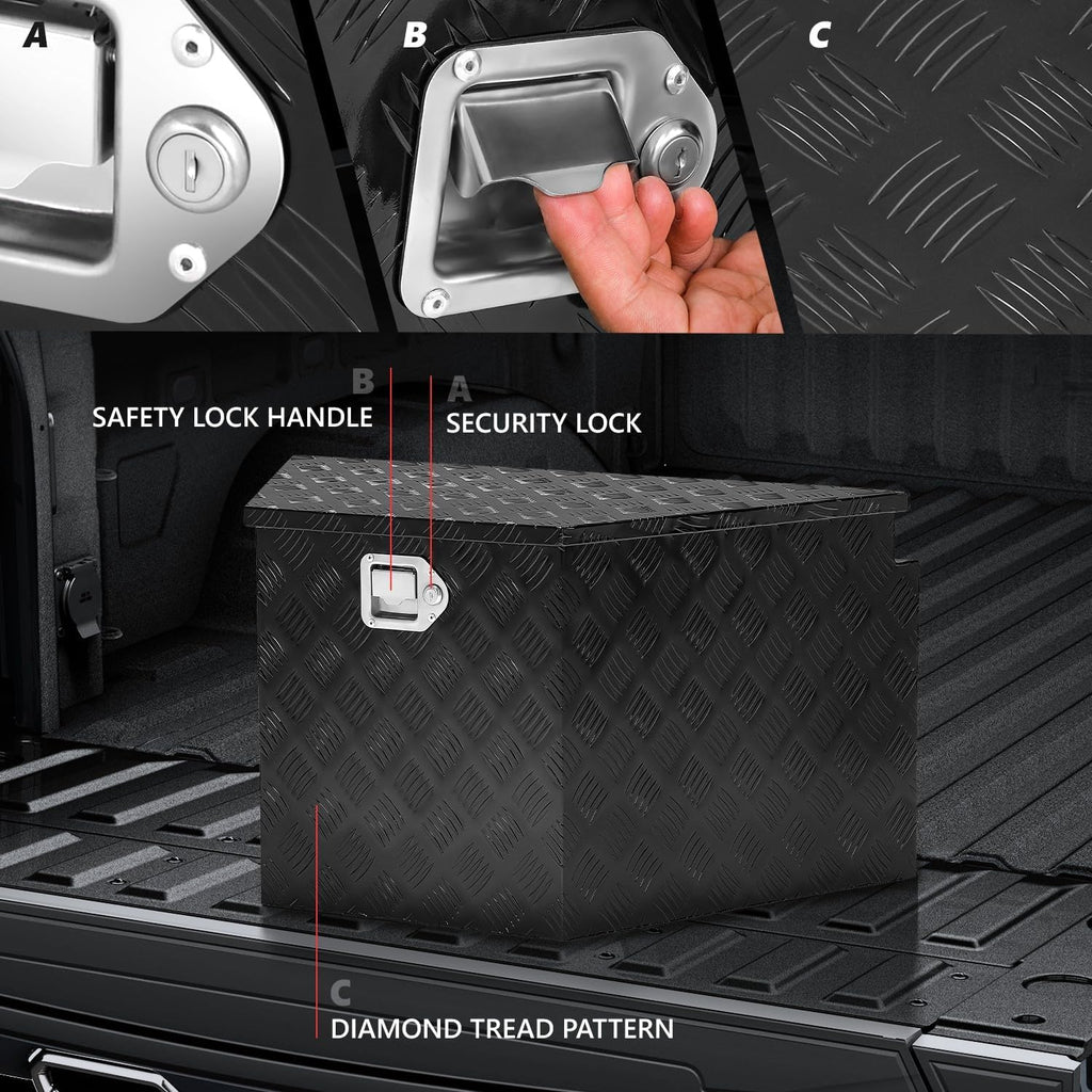 DNA MOTORING Truck Tool Box, Aluminum, Lockable, 32.5'L x 18'W x 16'H, Black, Modern Style, Water Resistant, Flip Top Hinge, TBOX-T5-012-BK