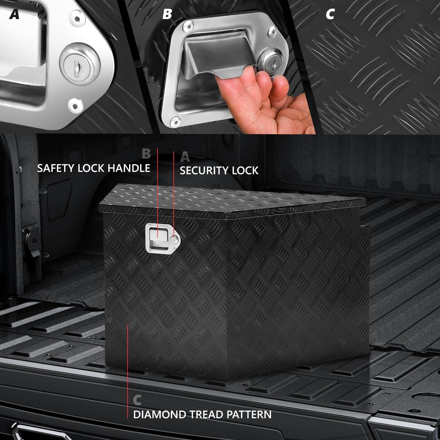DNA MOTORING Truck Tool Box, Aluminum, Lockable, 32.5'L x 18'W x 16'H, Black, Modern Style, Water Resistant, Flip Top Hinge, TBOX-T5-012-BK