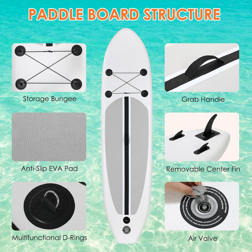 Clevich 10FT Stand Up Paddle Board, Inflatable Paddleboard with SUP Accessories & Carry Bag, Paddle, Hand Pump, Non-Slip Deck, Repair Kit,Leash, 400LBS