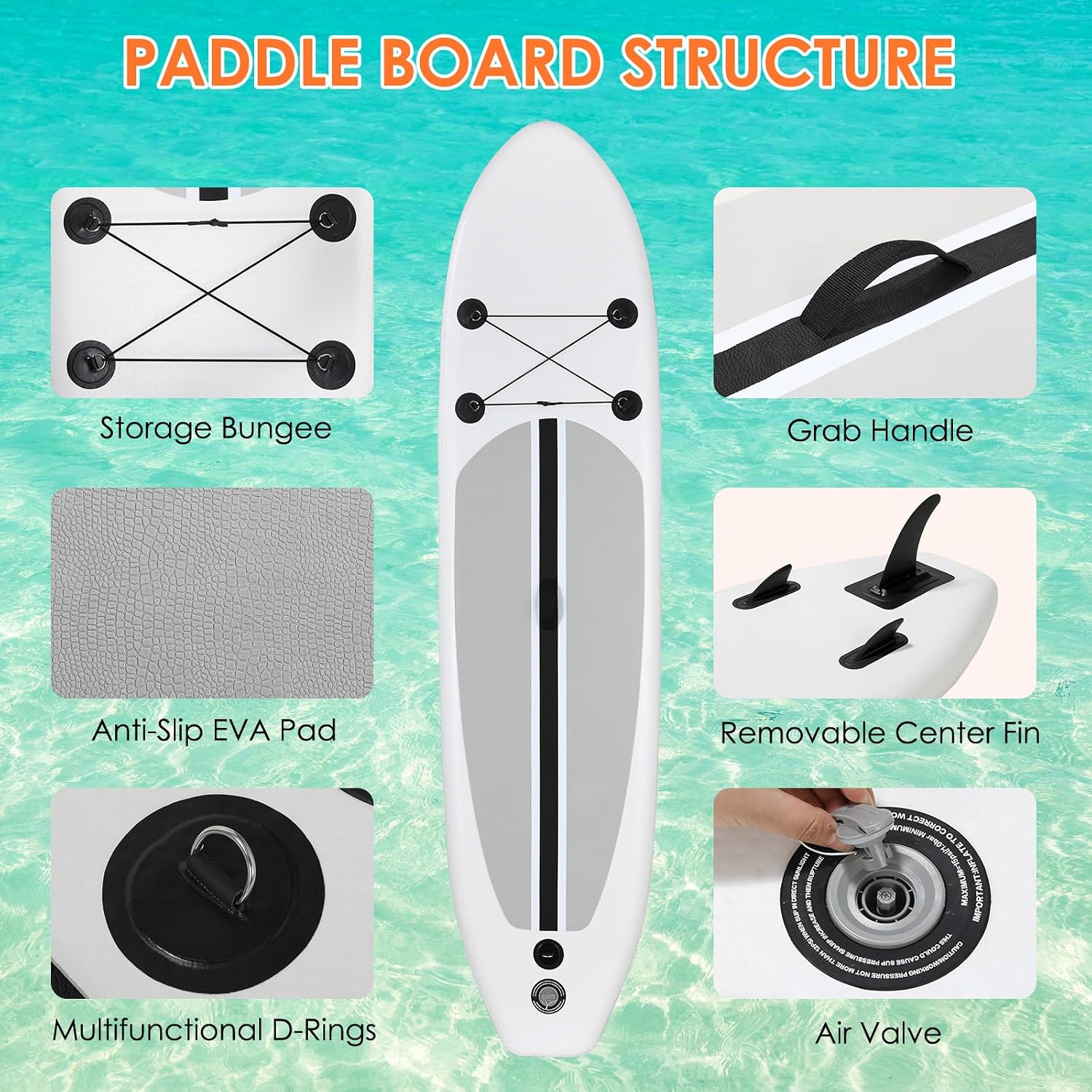 Clevich 10FT Stand Up Paddle Board, Inflatable Paddleboard with SUP Accessories & Carry Bag, Paddle, Hand Pump, Non-Slip Deck, Repair Kit,Leash, 400LBS