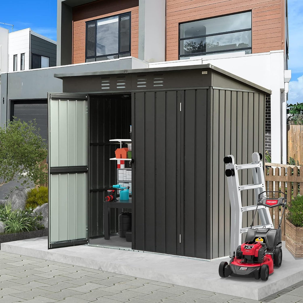 Domi Outdoor Storage Shed 5' x 3', Metal Garden Shed with Galvanized Steel Frame for Bike, Tools, Lawn Mowers, Pool Toys, Outdoor Storage Cabinet with Lockable Door for Garden Lawn Patio (Dark Grey)
