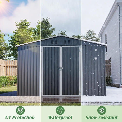 10 x 10 FT Outdoor Shed, Metal Storage Garden Shed with Lockable Door, Large Space Tool Shed for Backyard, Patio, Lawn