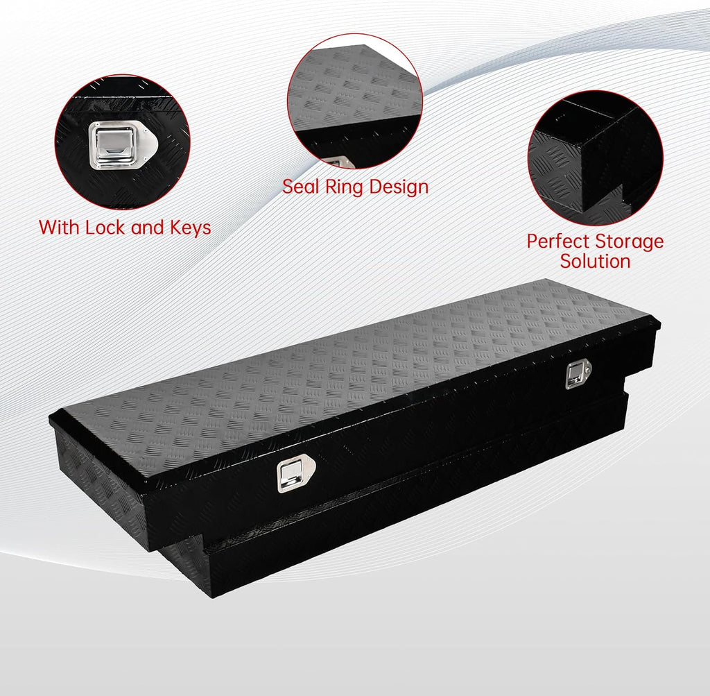 70''Inch Aluminum Truck Tool Box Truck Bed Toolbox Truck Trailer Chest Box Trailer Underbody Storage Organizer Waterproof Square Storage Organizer w/Lock & Keys Black(‎69.88' Lx20 Wx14.75 H)