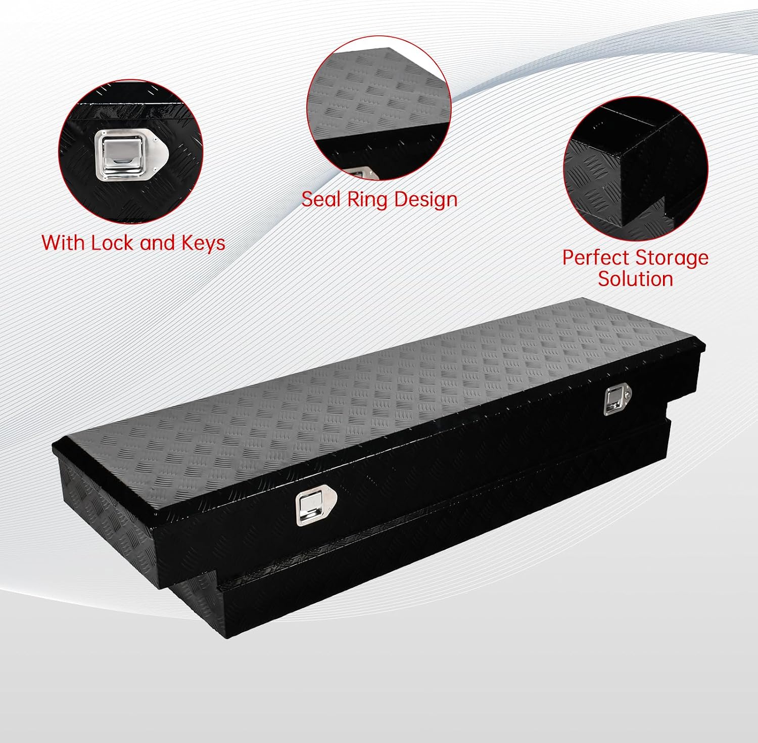 70''Inch Aluminum Truck Tool Box Truck Bed Toolbox Truck Trailer Chest Box Trailer Underbody Storage Organizer Waterproof Square Storage Organizer w/Lock & Keys Black(‎69.88' Lx20 Wx14.75 H)