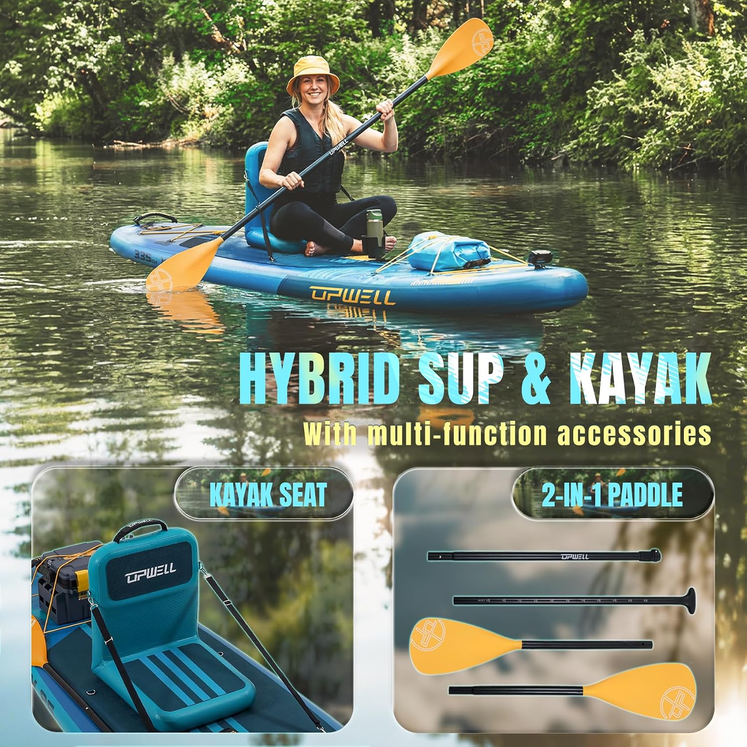 UPWELL 11'×34' Stand Up Paddle Board, SUP Board for Adults & Teens, Inflatable SUP Board with Premium Accessories, 120L Backpack, Paddle, Leash, Hand Pump, Fins