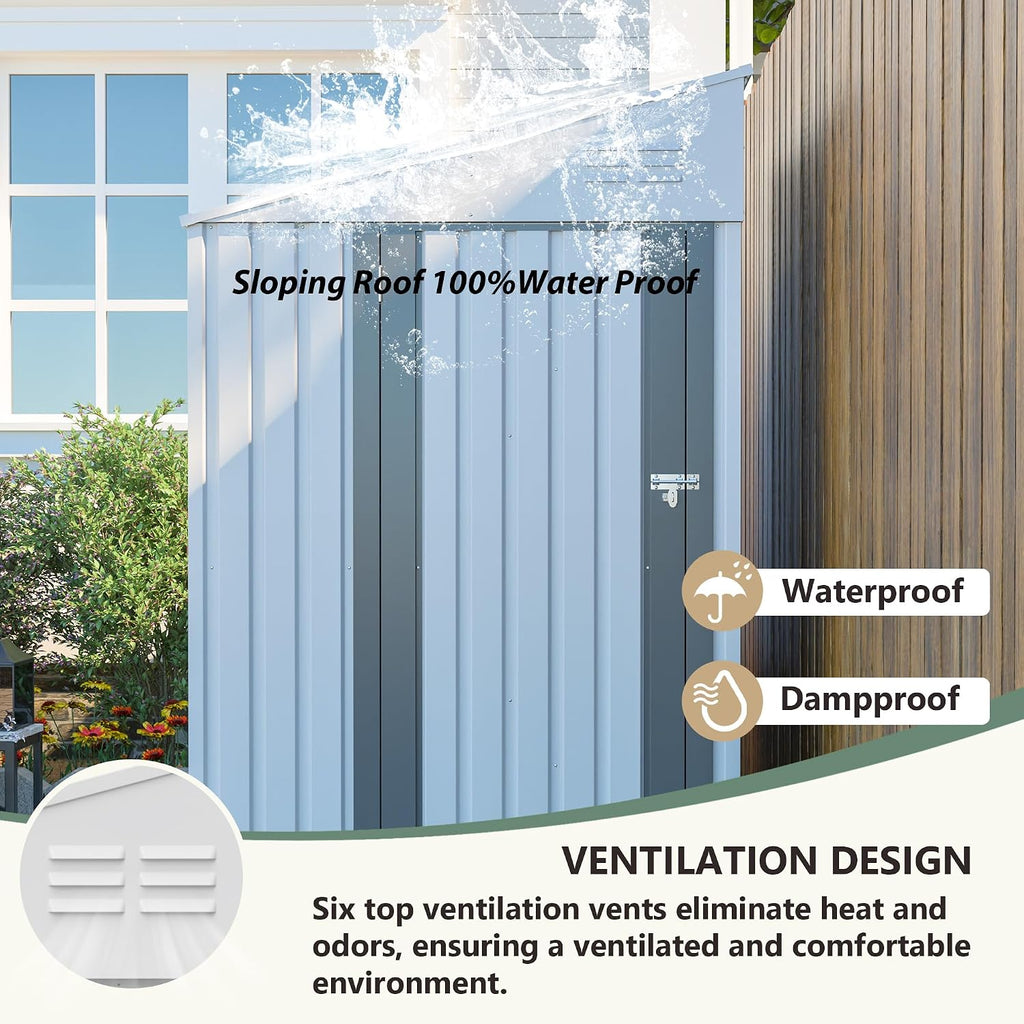 YOPTO 4x7 FT Outdoor Storage Shed,Lean to Lockable Metal Garden Shed Steel with Reinforced Beams,All Weather Waterproof Storage House W/Lockable Door&2 Air Vents,for Backyard,Patio,Lawn,Garden,White