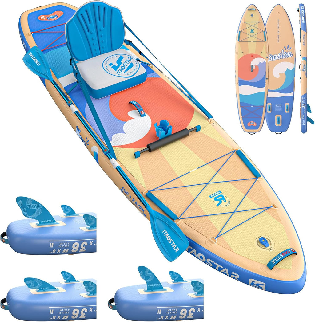 iTAOSTAR Billow 11'6'×36' Extra Wide Paddle Board with Seat, One-Stop Premium SUP Board Accessories, Tailored Fins, Stable Inflatable Stand Up Paddle Boards for Youth/Adults of All Skill Levels