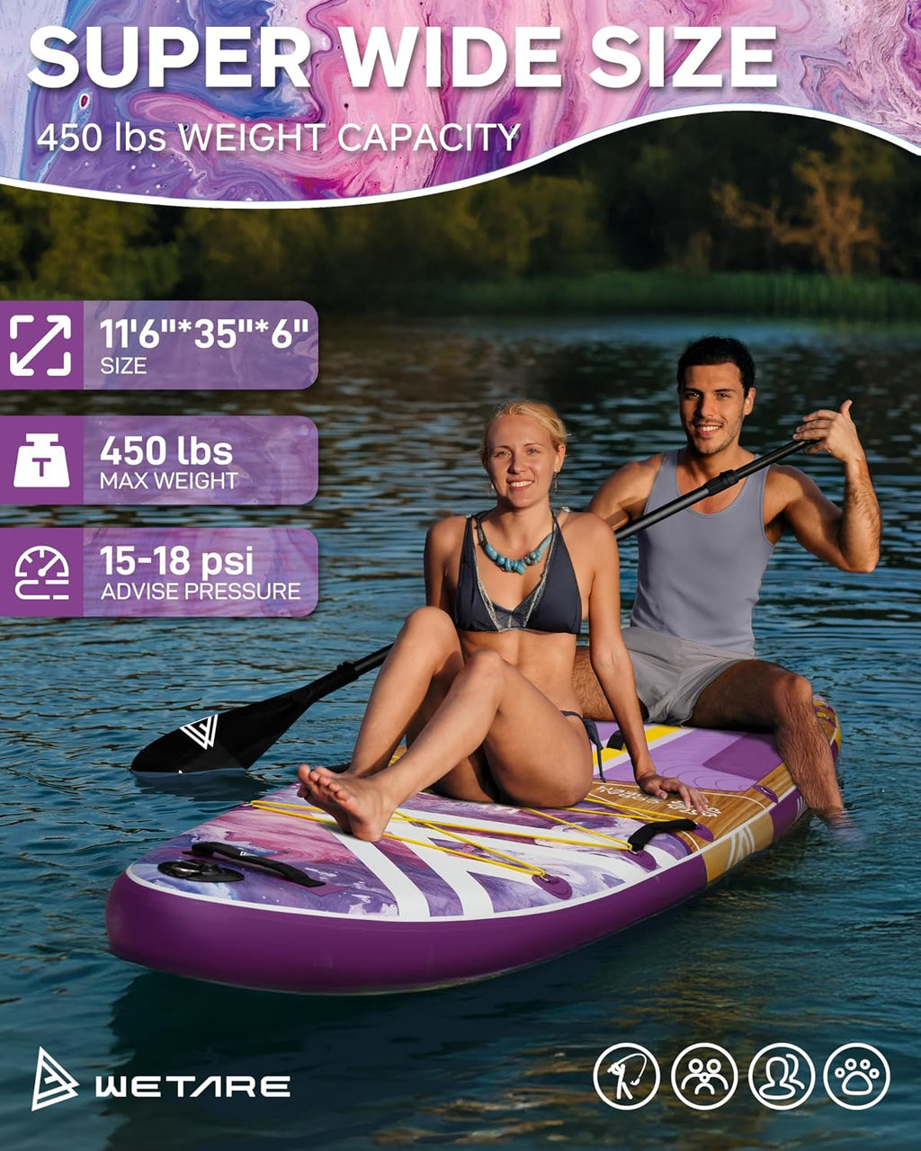 11'6'x35' Inflatable Paddle Board, 450lbs Extra Wide Stand Up Sup Board for Adults, Blow Up Paddleboard Kayak Non-Slip Stable Deck Boat for Yoga Fishing Surf