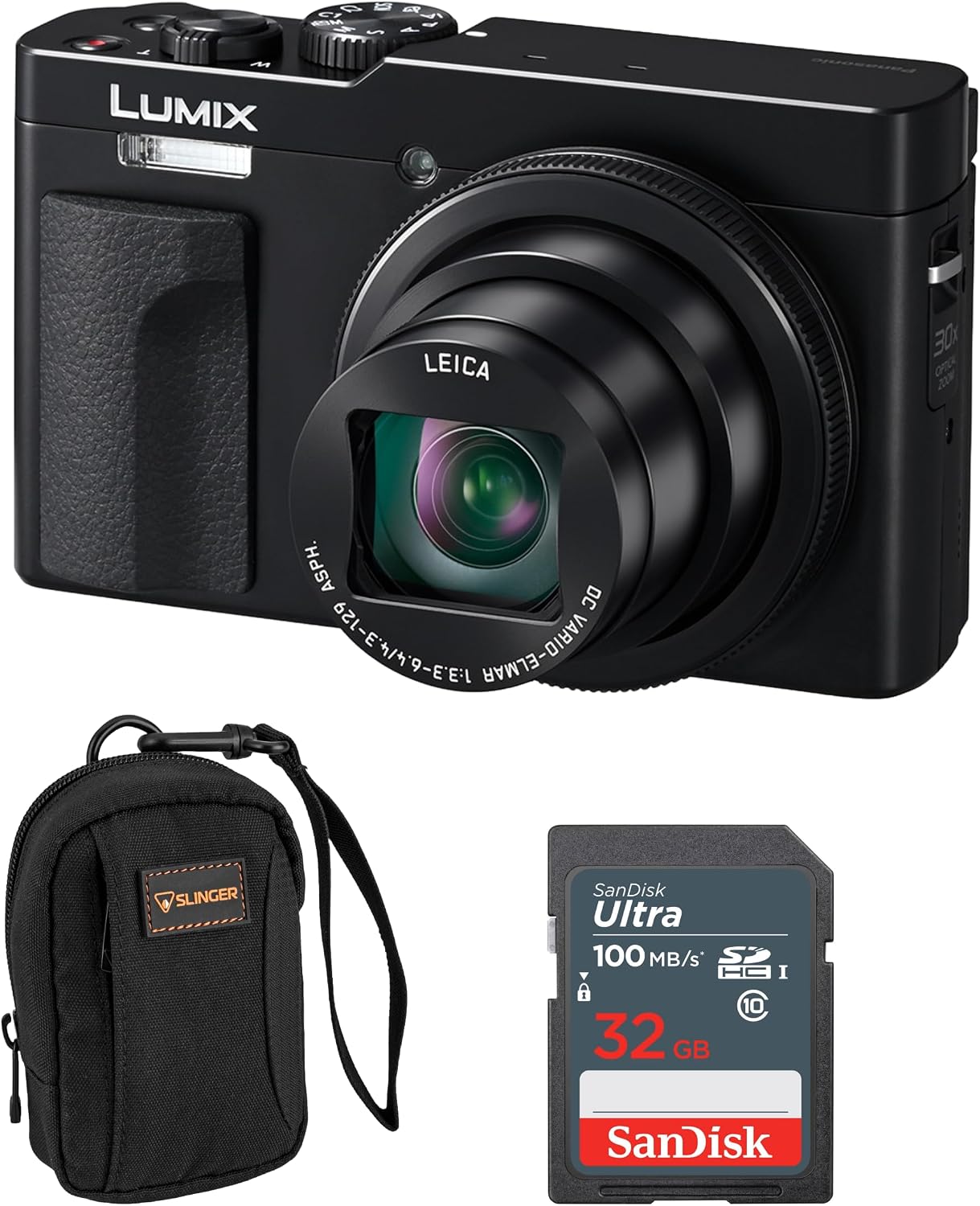 Panasonic LUMIX ZS99 Point and Shoot Camera, Compact Camera for Travel with 30x Zoom with 24-720mm Zoom Lens, and 4K Video/Photo, Great for Travel and Concerts, DC-ZS99 + Bag+ 32GB SD Card (Black)