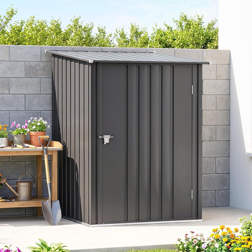 Outsunny 3.3' x 3.4' Outdoor Storage Shed, Metal Garden Tool House with Sloping Roof and Lockable Door for Backyard, Bike, Patio, Garage, Lawn, Gray