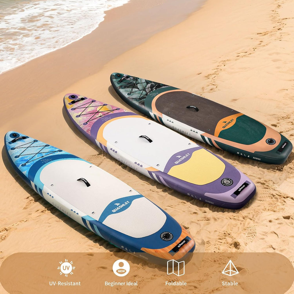 Quashley Inflatable Paddle Board Extra Wide Stand Up Paddleboards 11'×34' with All Premium Paddle Board Accessories,Inflatable SUP for Adults/Family,Beginner-Friendly,Removable Fin,Hand Pump
