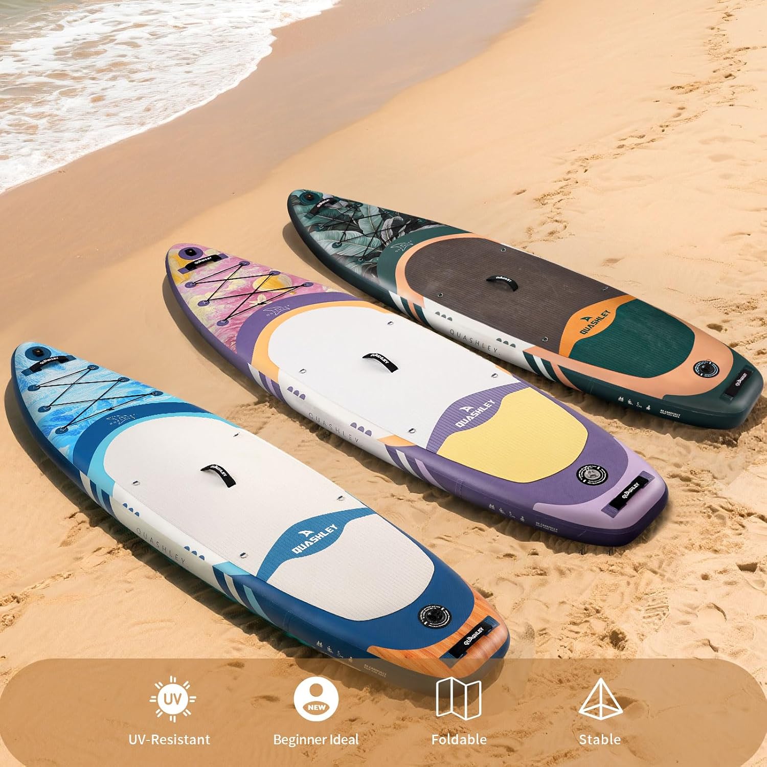 Quashley Inflatable Paddle Board Extra Wide Stand Up Paddleboards 11'×34' with All Premium Paddle Board Accessories,Inflatable SUP for Adults/Family,Beginner-Friendly,Removable Fin,Hand Pump