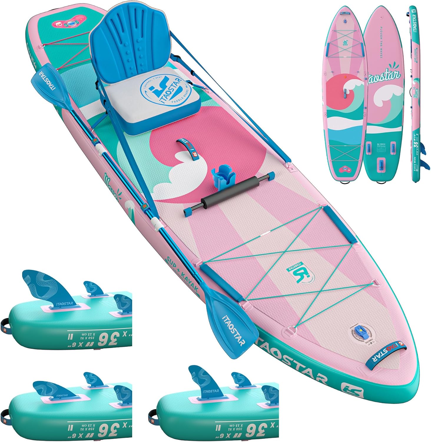 iTAOSTAR Billow 11'6'×36' Extra Wide Paddle Board with Seat, One-Stop Premium SUP Board Accessories, Tailored Fins, Stable Inflatable Stand Up Paddle Boards for Youth/Adults of All Skill Levels