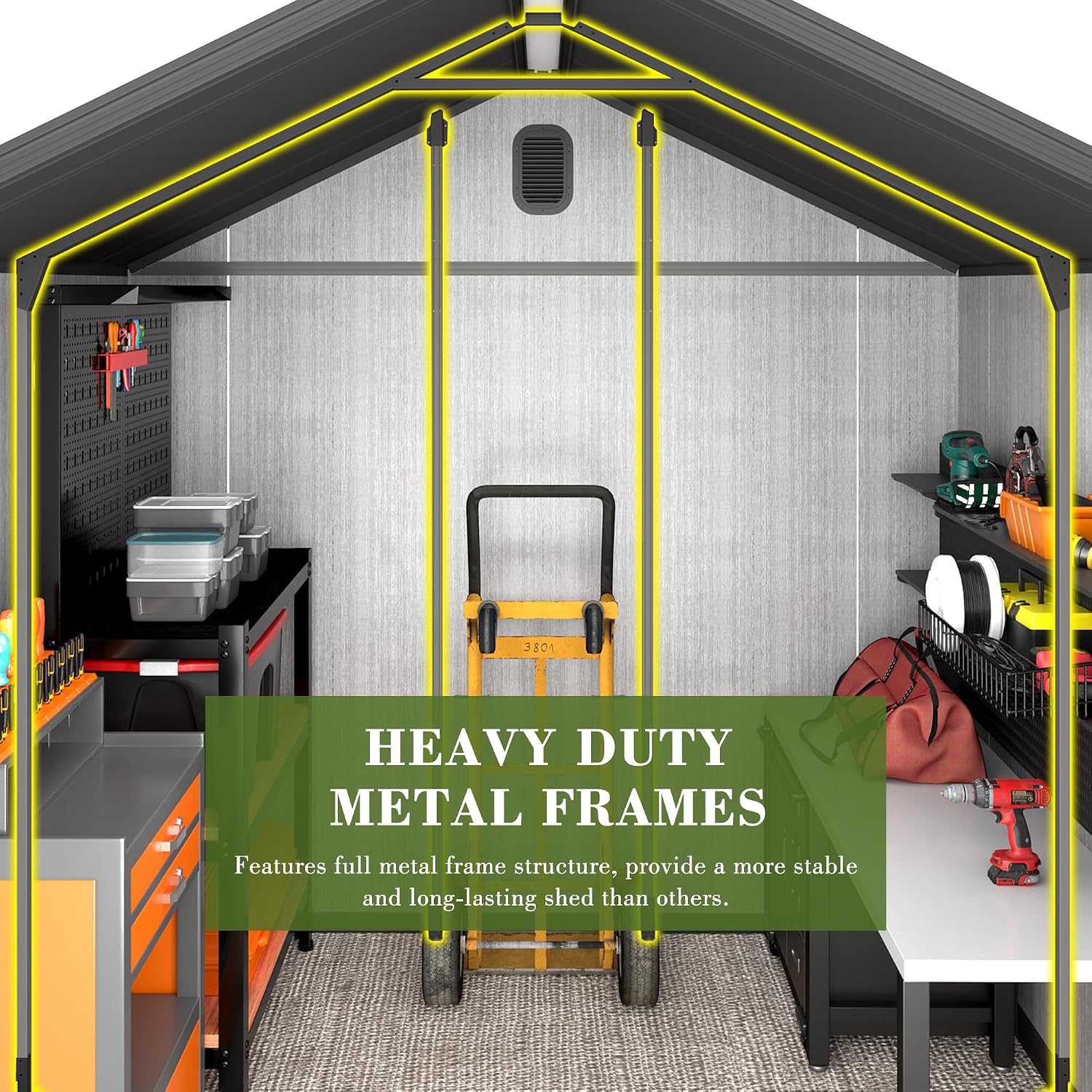 Domi 8x6FT Outdoor Resin Storage Shed with Transparent Windows & Louvered Vents, Plastic Tool Shed with Double Lockable Doors & Gable Roof, Outside Garden Shed for Backyard, Patio, Lawn, Grey