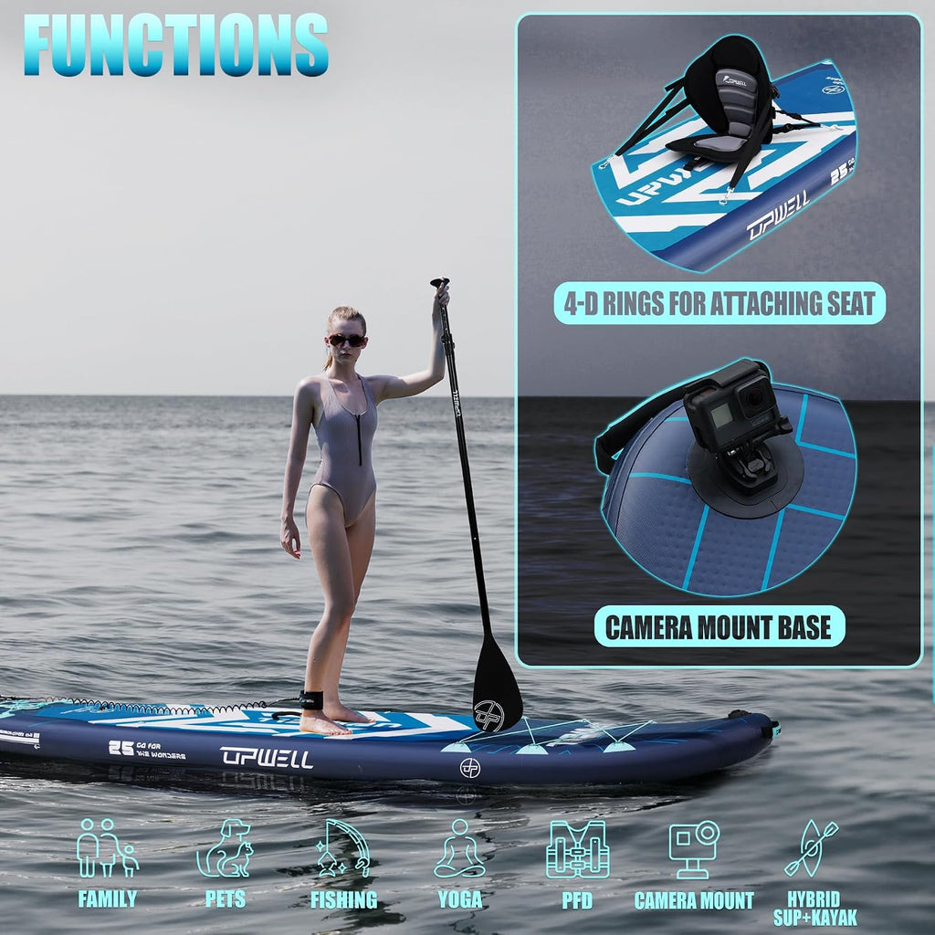 UPWELL 11'6'×35' Extra Wide Inflatable Paddle Board, Stand Up Paddle Board for Youth & Adults, Stable Design, Premium SUP Accessories, 120L Backpack, 10L Dry Bag, Paddle, Leash, Hand Pump, US Fins