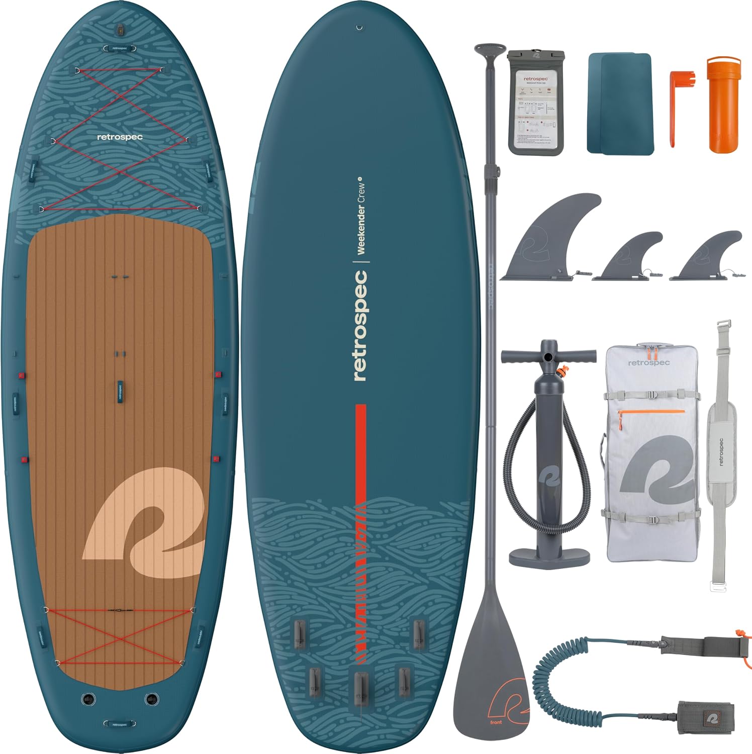 Retrospec Weekender Crew Inflatable Paddle Board - 12ft & 15ft XL Multi-Person iSUP with 400 & 1050lb Capacity & No-Slip Deck - Includes 2 Paddles & Accessories