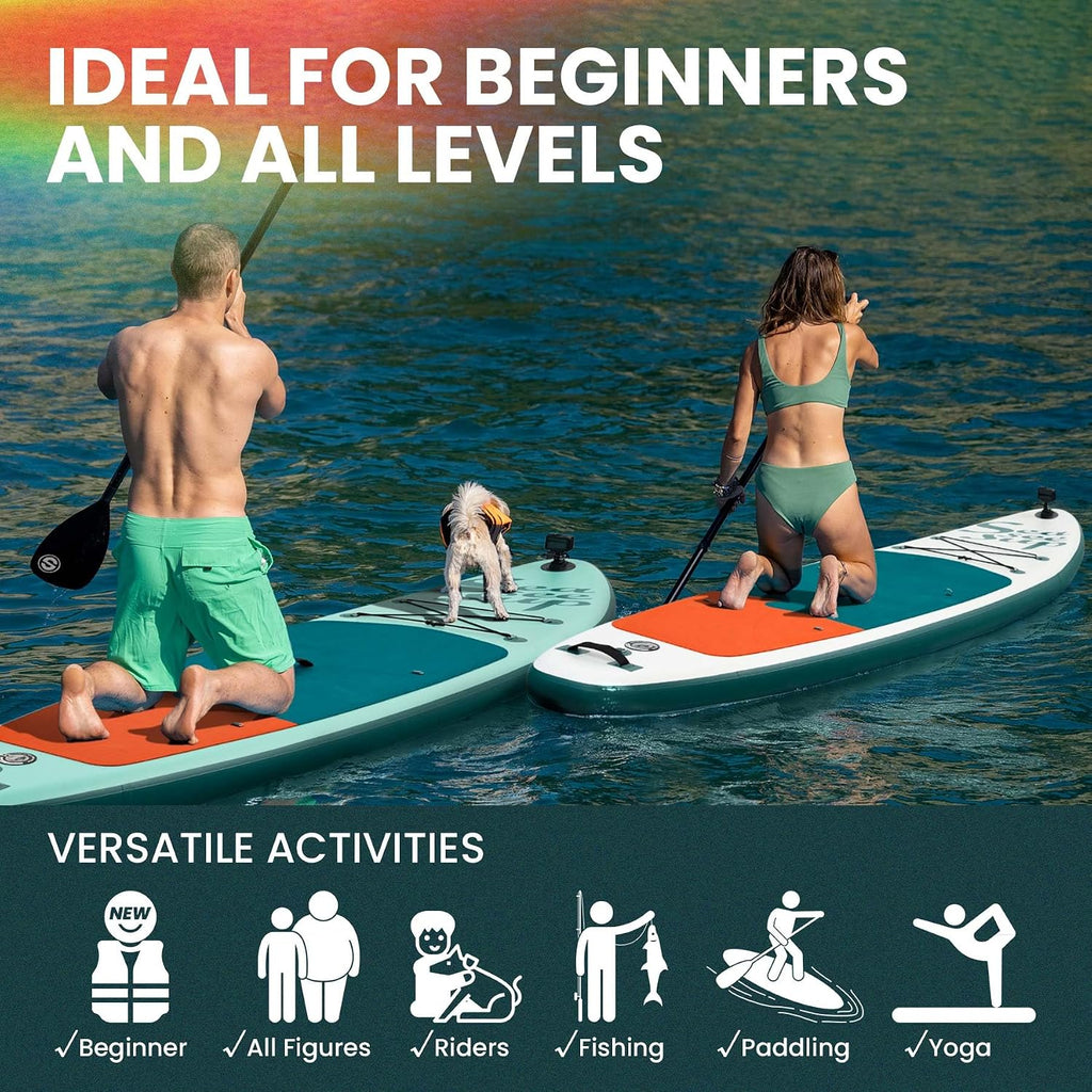 Inflatable Stand Up Paddle Board Includes Paddle, Dual Action Pump, and Accessories 11ft Lightweight iSUP, 33'*6' Wide Stable Design, Anti-Slip EVA Deck, Paddle Board for Adults