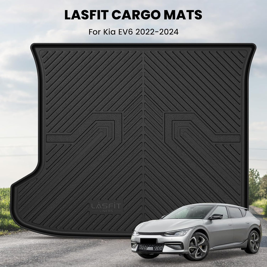 LASFIT Cargo Mat for Kia EV6 2024 2023 2022, All Weather TPE Custom Fit Easy Clean Car Trunk Mat for Kia EV6 2022-2024 Cargo Liner, Black