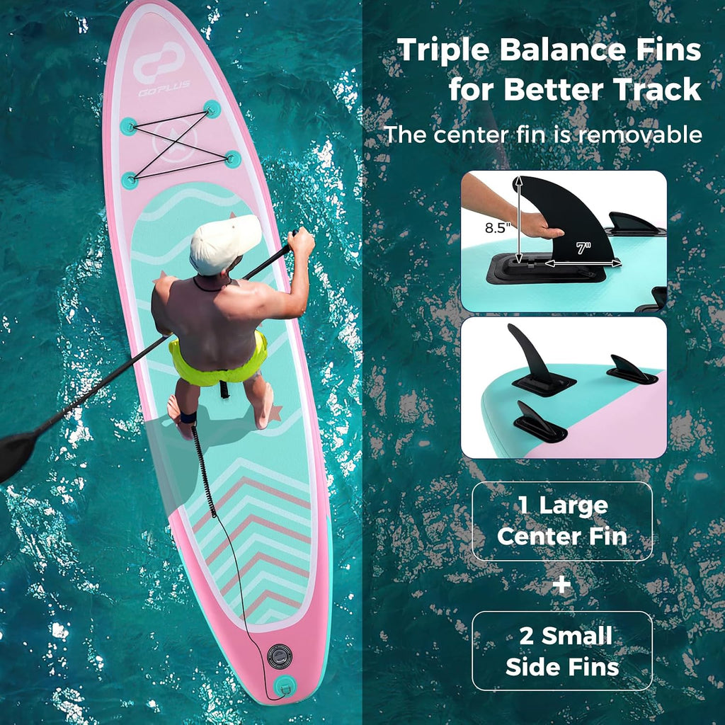 Goplus Inflatable Stand Up Paddle Board, 10FT/10.5FT/11FT SUP with Accessory Pack, Adjustable Paddle, Carry Bag, Fin, Hand Pump, Leash, Repair Kit