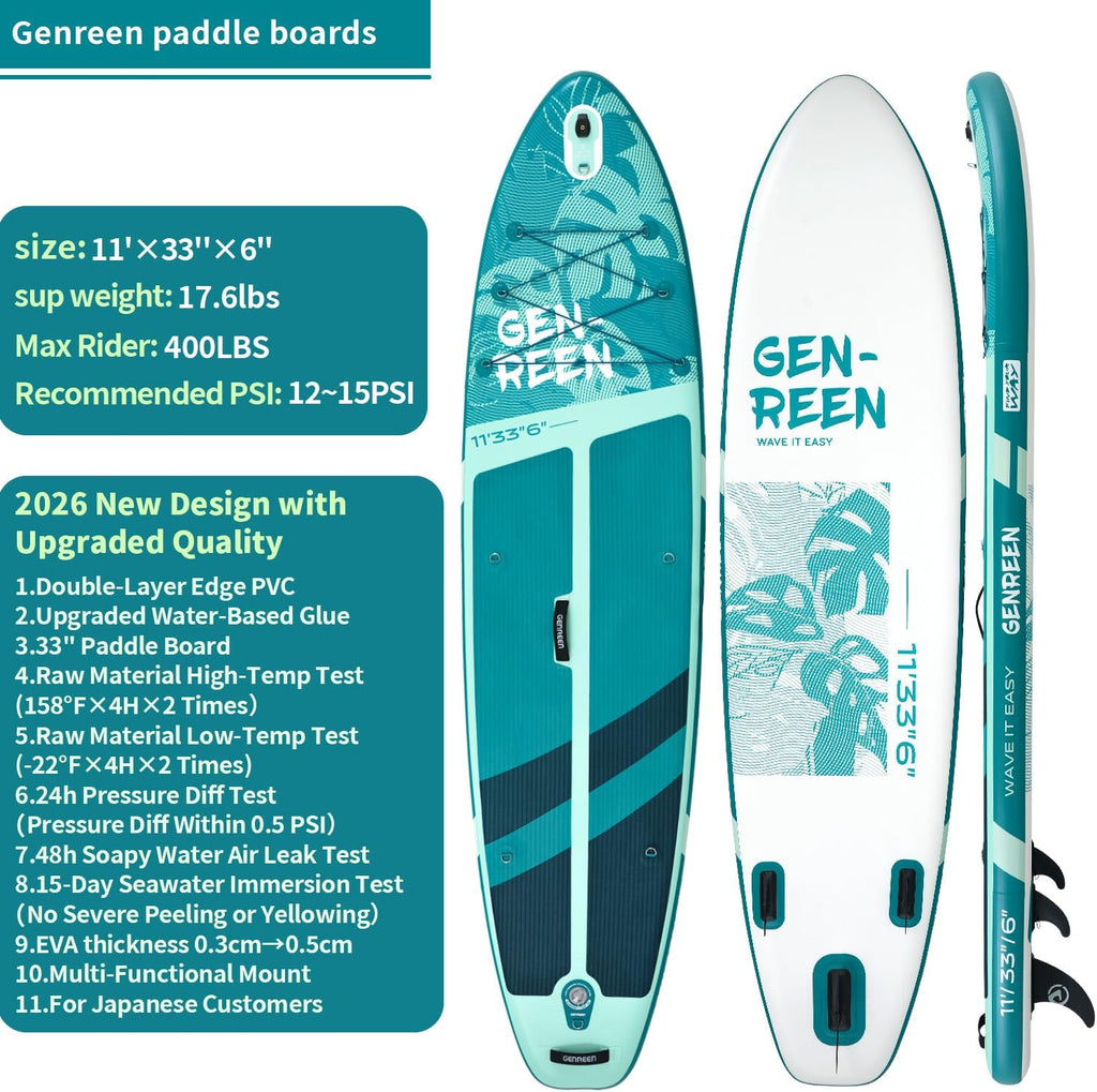 Paddle Board Stand up Paddle Board (Extra Large 11'*33/34') Newly Improved 2 Side Layers 450LBS Quality Inspection×5 (All-Season for JP customers) paddleboards Fishing Family Pet Friendly