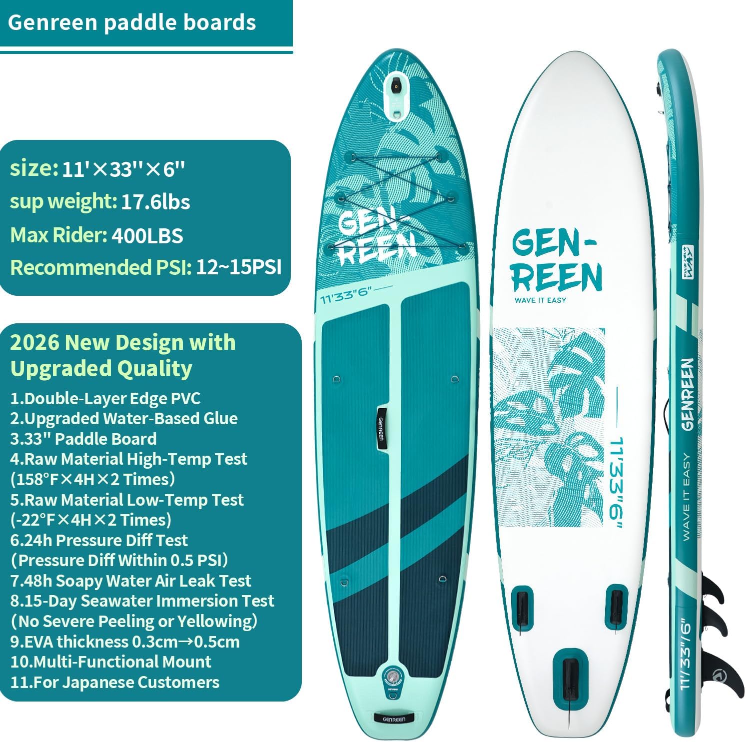 Paddle Board Stand up Paddle Board (Extra Large 11'*33/34') Newly Improved 2 Side Layers 450LBS Quality Inspection×5 (All-Season for JP customers) paddleboards Fishing Family Pet Friendly