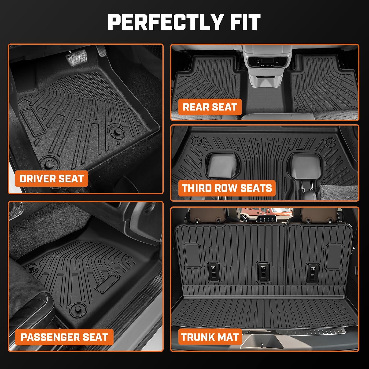 Mixsuper Floor Mat & Cargo Liner for 2021-2026 Chevrolet Chevy Tahoe/GMC Yukon 7 Seat(Not for Yukon XL),All Weather TPE Floor mat with Backrest and Door Sill Guards Tahoe Accessories,Anti-Slip Black
