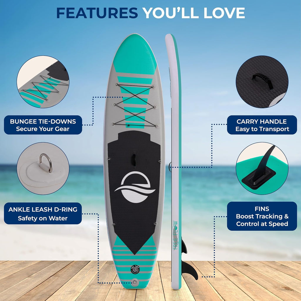 SereneLife Inflatable Stand Up Paddle Board with Premium SUP Accessories - Wide Stable Design with Non-Slip EVA Deck Pad