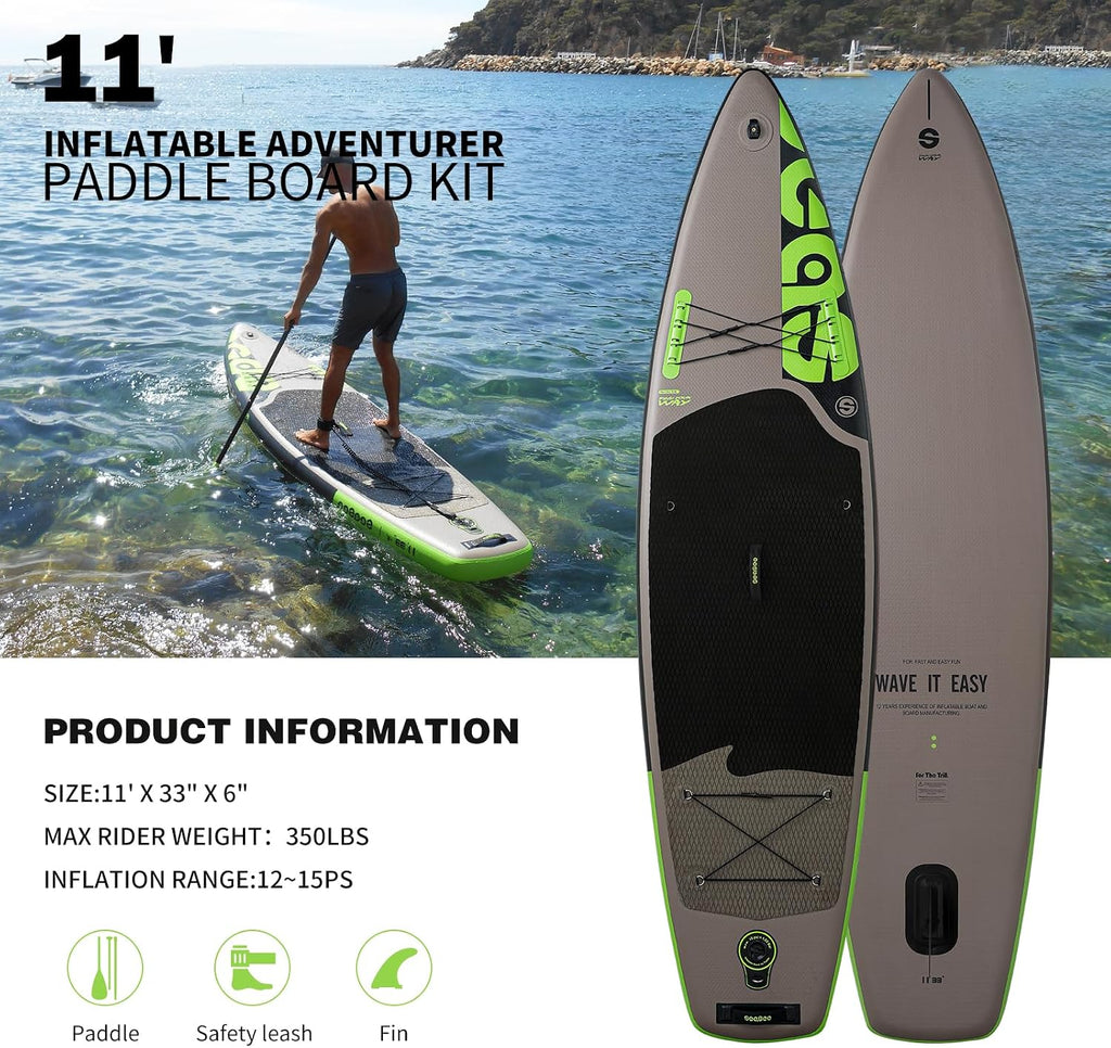 Inflatable Stand Up Paddle Board Includes Paddle, Dual Action Pump, and Accessories 11ft Lightweight iSUP, 33'*6' Wide Stable Design, Anti-Slip EVA Deck, Paddle Board for Adults