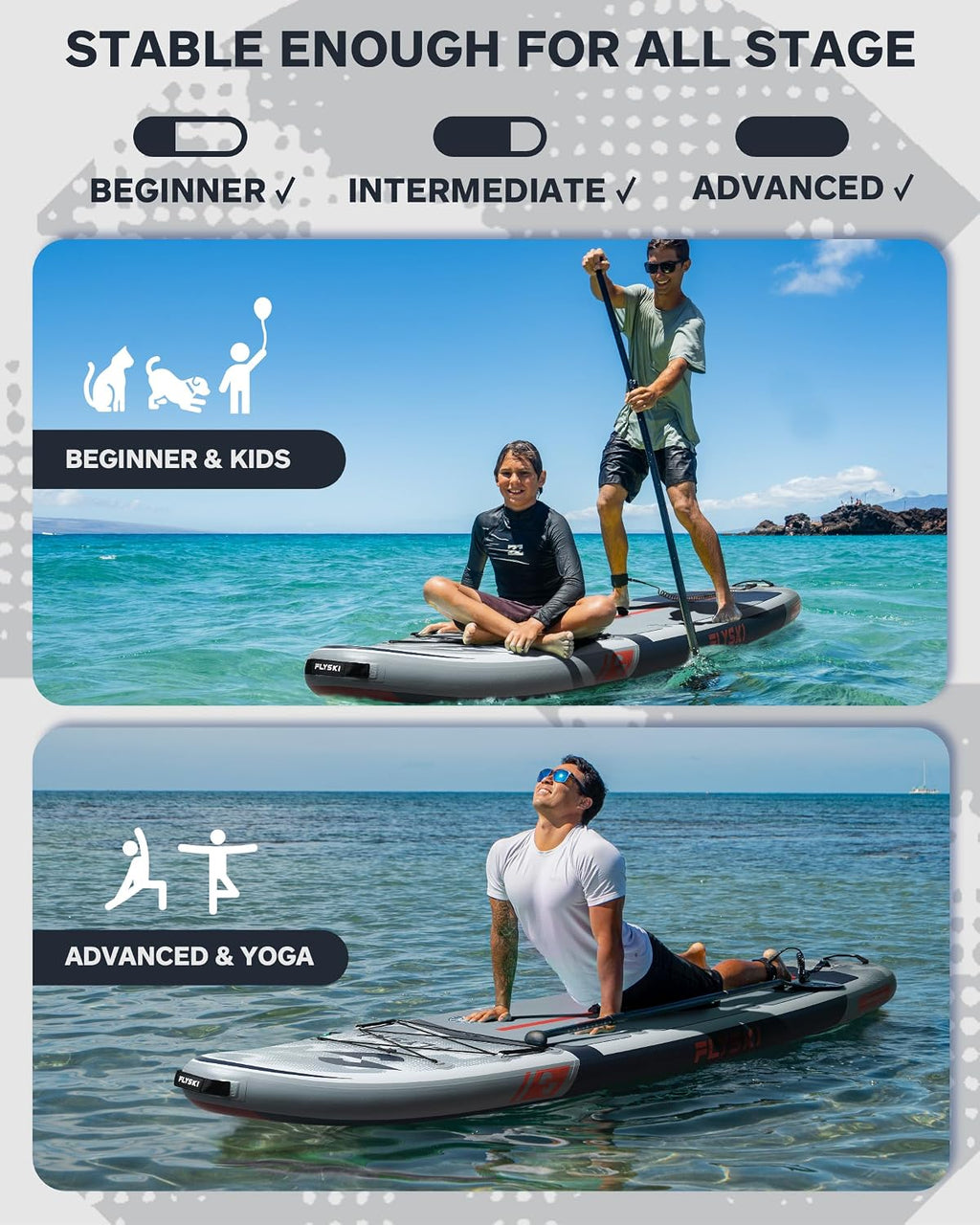 11'x34 Ultra Wide Paddleboards, Inflatable SUP&420lb Capacity for All Skill, Stand-up Paddle Board for Adults, Yoga/Fishing/Family, EVA Deck, US Fin, High-Pressure Pump, 100L Bag, Safety Leash