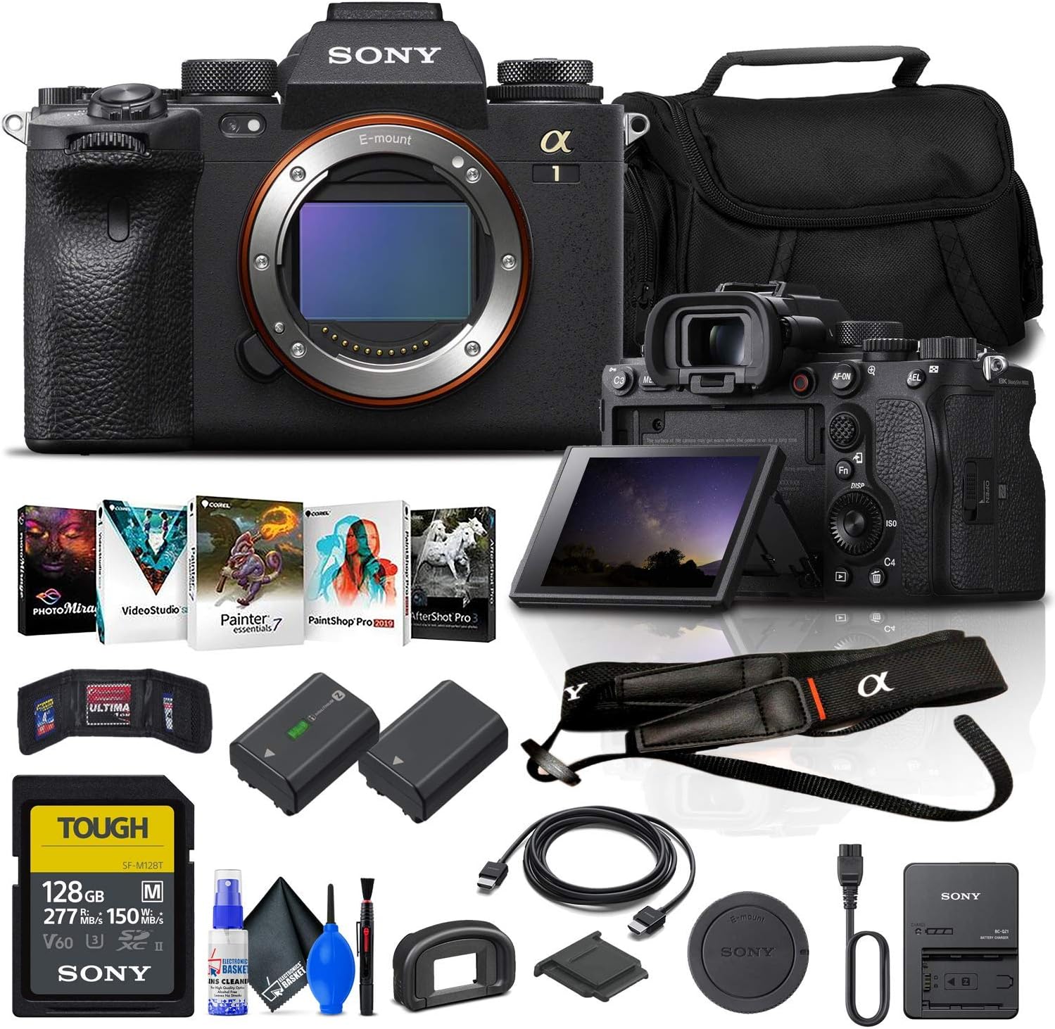 Sony Alpha 1 Mirrorless Digital Camera (Body Only) (ILCE-1/B) + 128GB Tough Memory Card + Corel Photo Software + NP-FZ100 Battery + Case + HDMI Cable + Cleaning Set + Memory Wallet + More (Renewed)