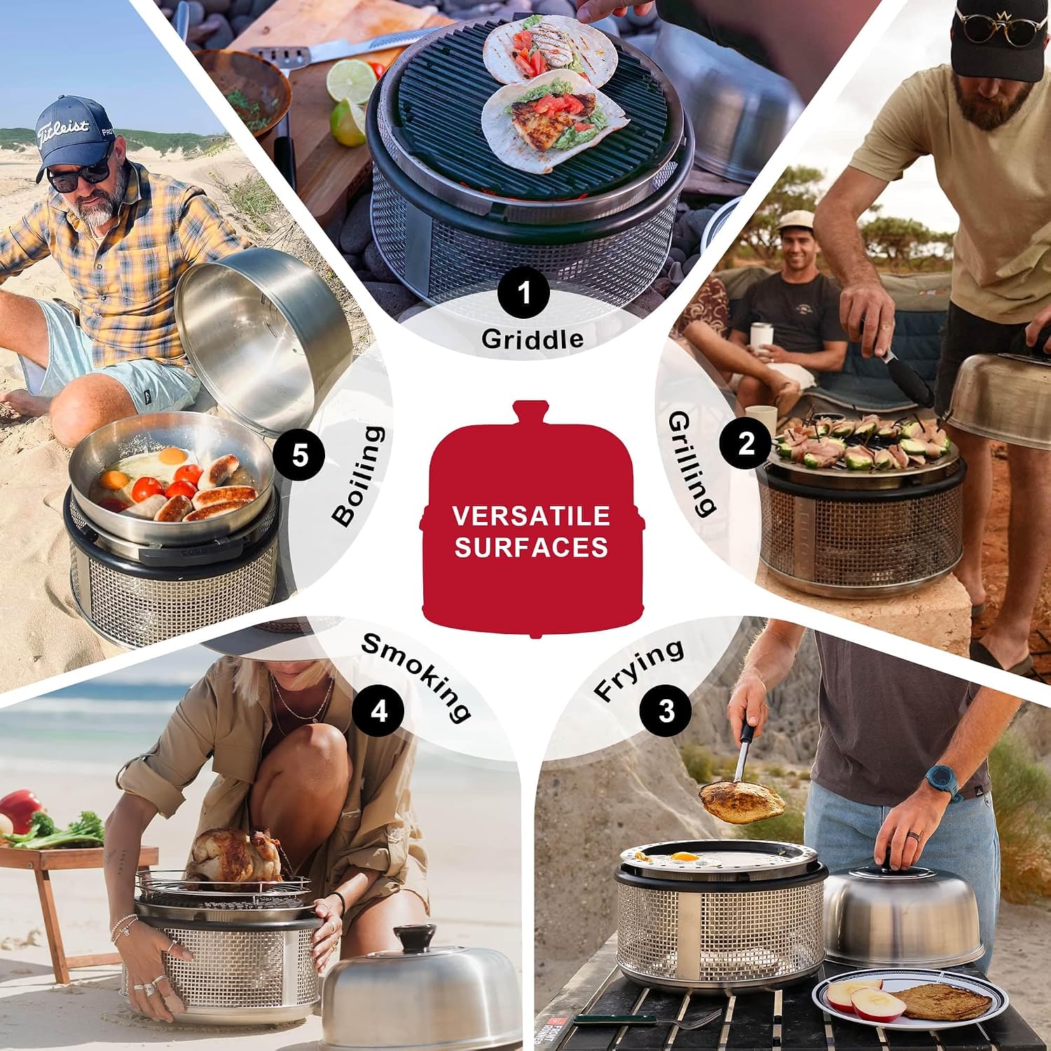 COBB Stainless Steel Smokeless Portable Table Top Charcoal Grill with Griddle Pan, 10 in 1 BBQ Grill for Camping, Boats & Rv, Outdoor Kitchen In A Box (Accessories Included)