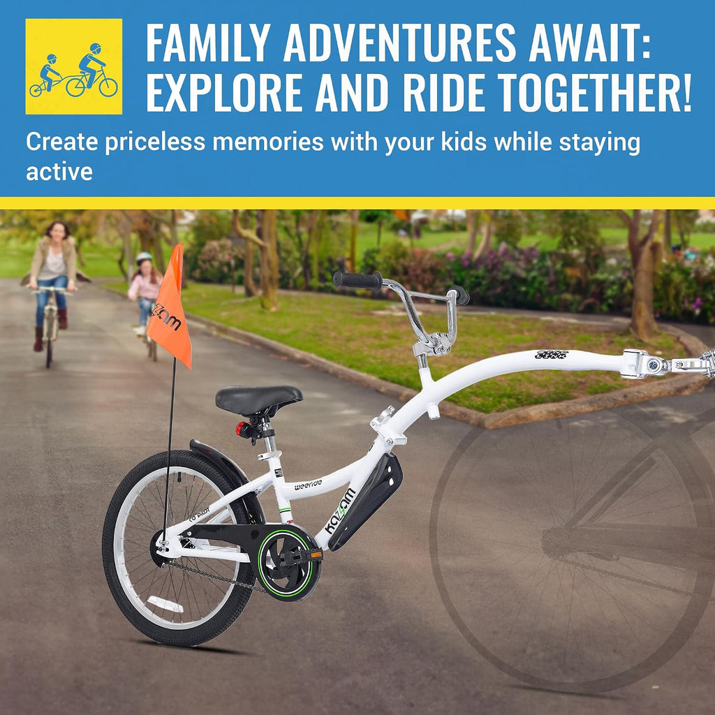 KaZAM Co-Pilot Bike Trailer - 20 Inch Bike Trailer with Adjustable BMX Stem and Handlebar - Lightweight Aluminum Frame and Padded Saddle for Cycling - Perfect for Family Rides