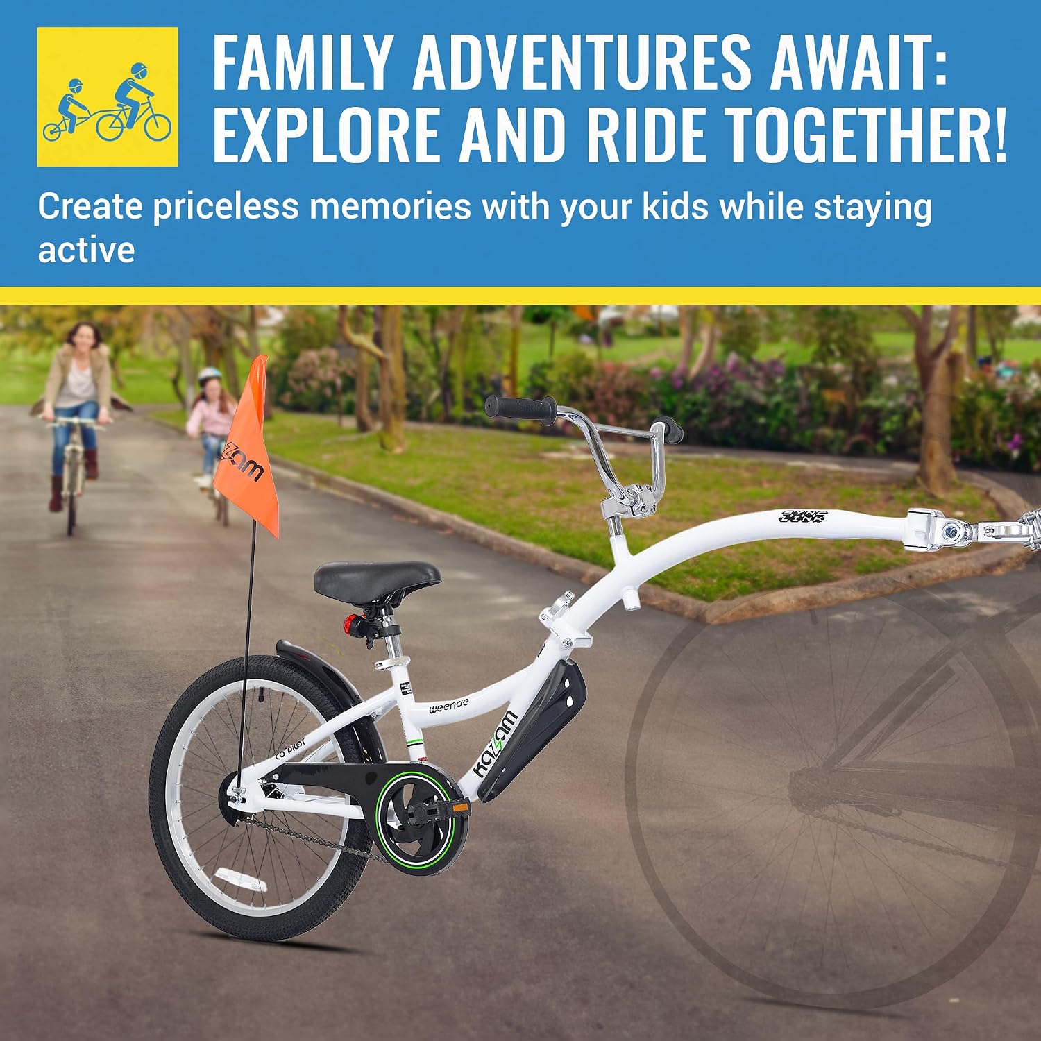 KaZAM Co-Pilot Bike Trailer - 20 Inch Bike Trailer with Adjustable BMX Stem and Handlebar - Lightweight Aluminum Frame and Padded Saddle for Cycling - Perfect for Family Rides