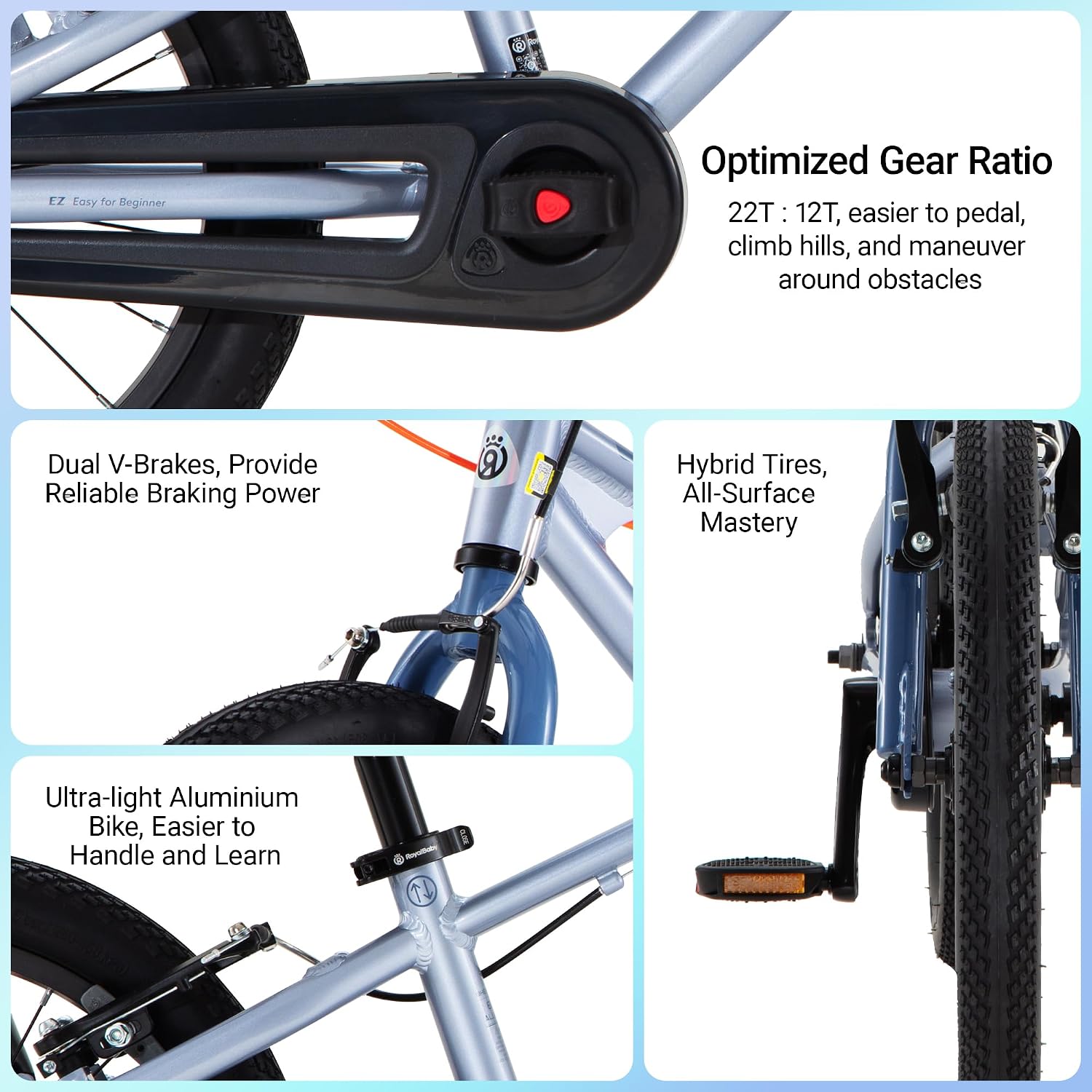 RoyalBaby EZ Kids Bike 12 14 16 18 20 Inch Balance Pedal 2-in-1 Training Bicycle Boys Girls Ages 3 to 12 Years Easy Learn for Beginners