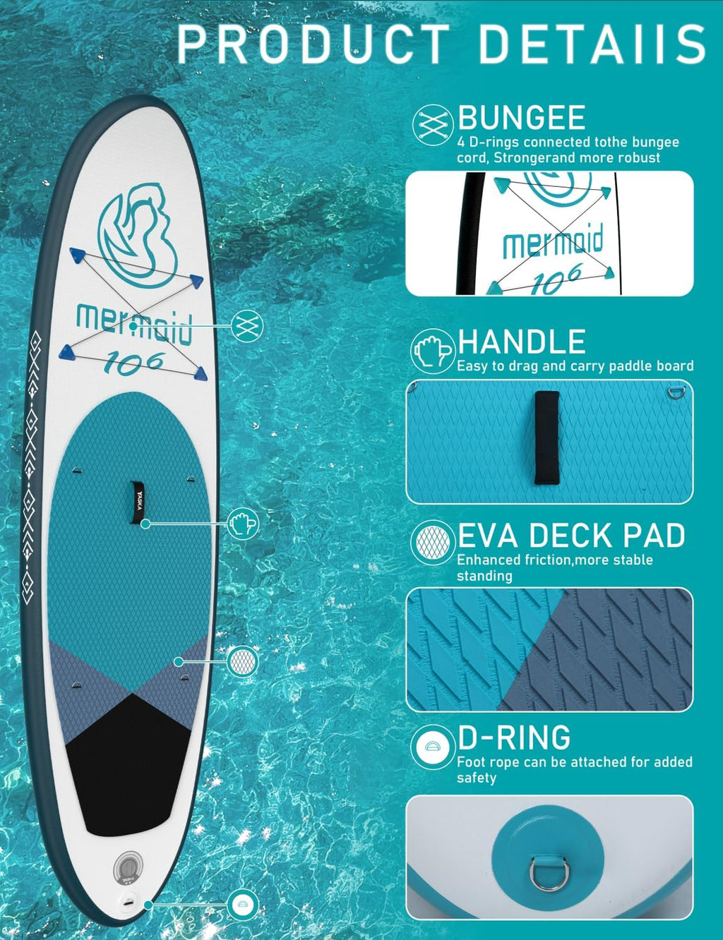 YASKA Inflatable Stand up Paddle Board 11ft with Premium SUP Accessories,Extra Wide Design Non-Slip Paddleboard for Beginner Adults Advenor Yoga Fishing