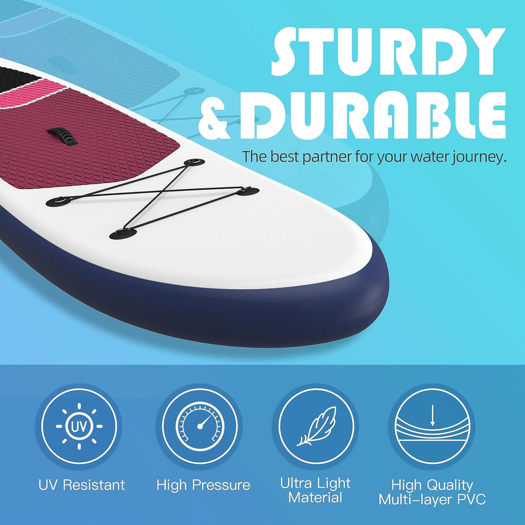 Bifanuo Inflatable Stand Up Paddle Board with SUP Accessories & Backpack. Paddle Boards for Adults. Non-Slip Deck, Wide Stance, Bottom Fin, Double Action Pump.