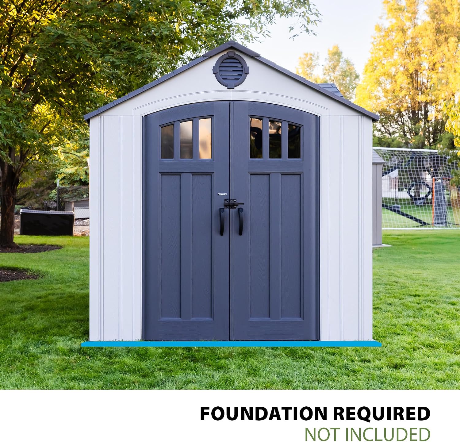 Lifetime Dual Entry Outdoor Storage Shed, 10x8 Ft, Gray, Resin Tool Shed with Double Doors