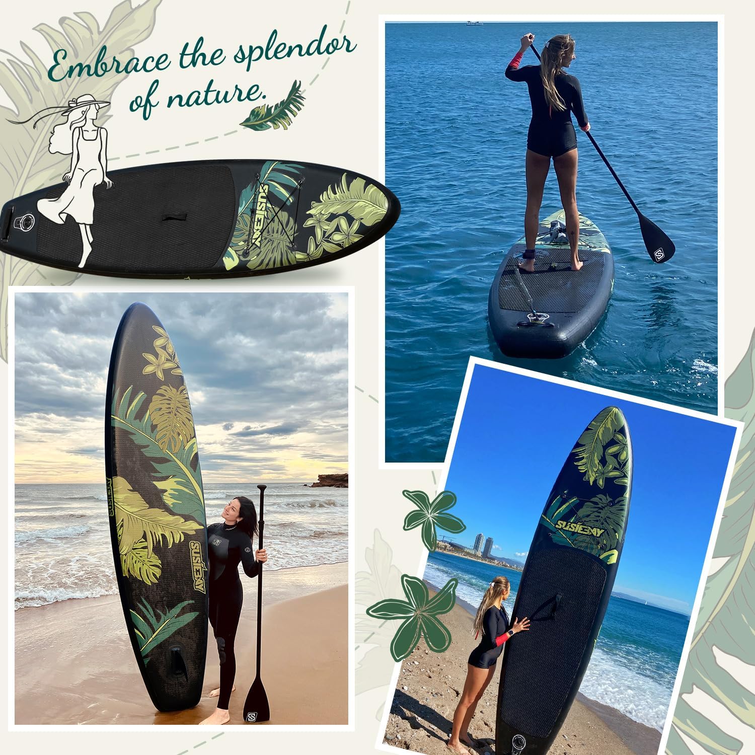 Inflatable Stand Up Paddle Board, 11ft 10'6' Paddle Board for Adults & Youth, Durable SUP Accessories with Non-Slip Deck, Dual Hand Pump,10L Dry Bag,108L Backpack