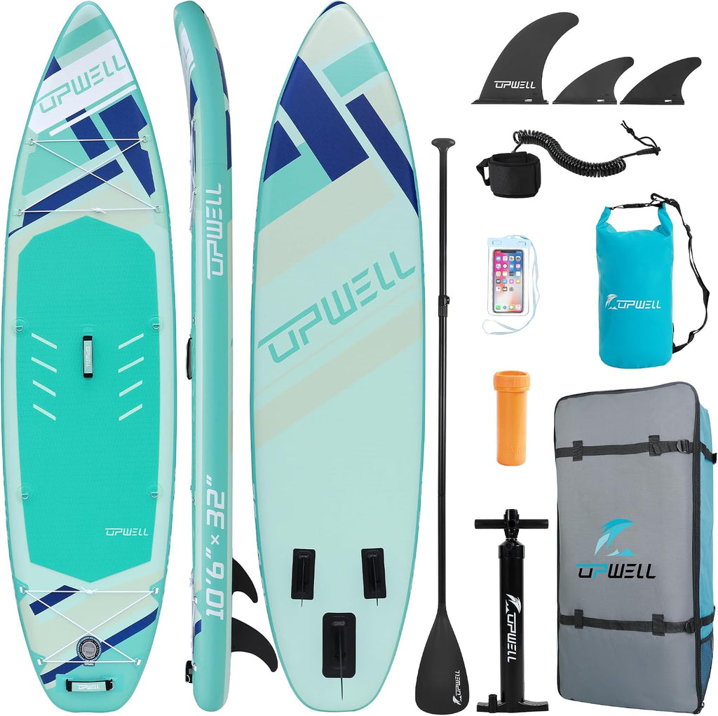 UPWELL 11'6'/11'2'/11'/10'8'/10'6'/10'2' Inflatable Stand Up Paddle Board with sup Accessories Including Backpack, Repairing Kits, Non-Slip Deck, Leash, 3 Fins, Paddle and Hand Pump