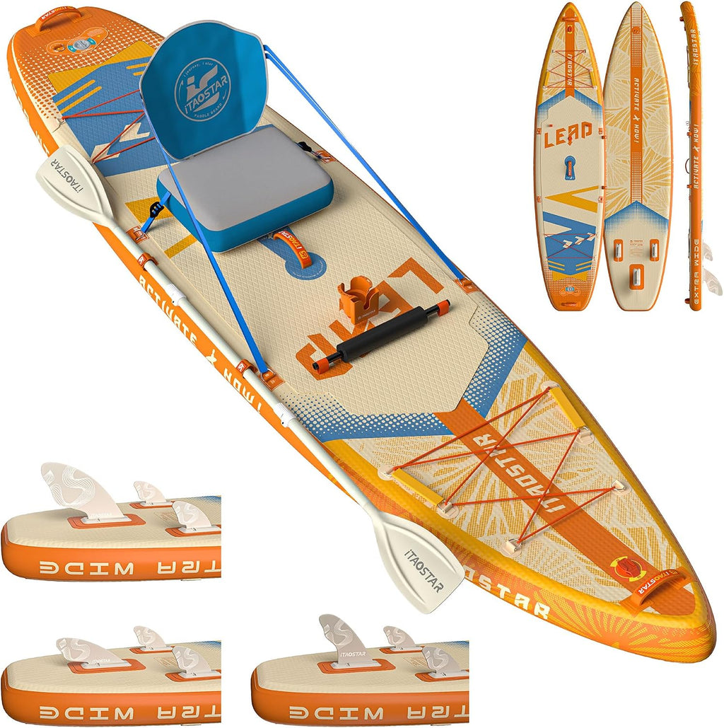 iTAOSTAR Lead 12' × 35' / 11' × 33' Stand Up Paddle Board Inflatable, Extar Wide SUP Board with 5 Fins Stable Design for Adults, Youth, All Skill Levels, Lakes, Oceans
