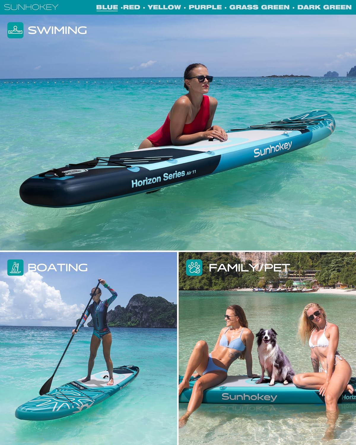11'×34'' Extra Wide Inflatable Paddle Board with Seam Welded Technology, Stand Up Paddle Board, 420lb Capacity for Adults, Sup Board for All-Level with 2-Blade Paddle/Dual-Action Pump/Leash