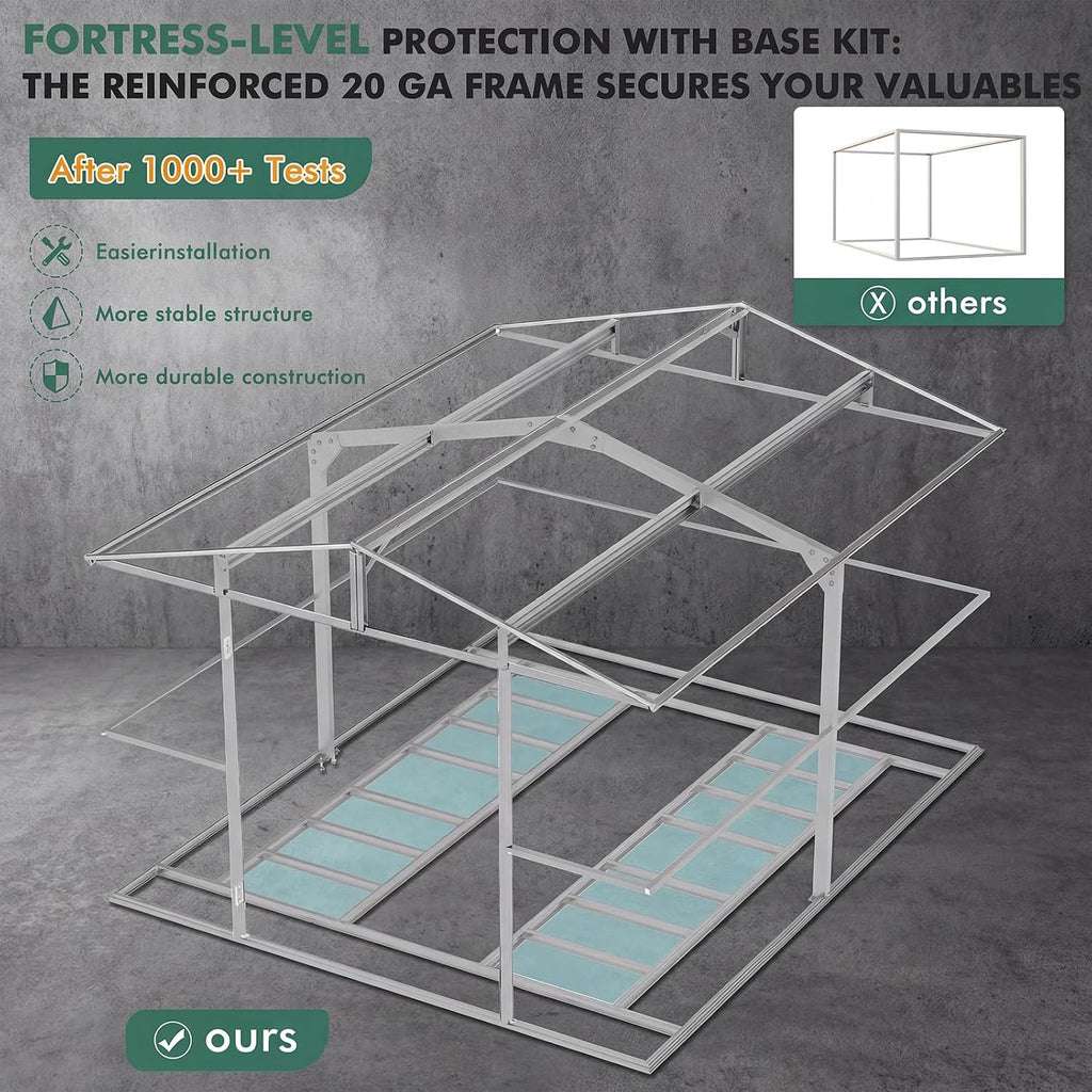 WACASA 10x12 FT Metal Shed with Base Frame Floor Kit | Heavy-Duty Military-Grade 20-Gauge Reinforced Frame with Powder Coating | 50 PSF Snow Load & 120 MPH Wind Rated | Skylight Tiny House Building