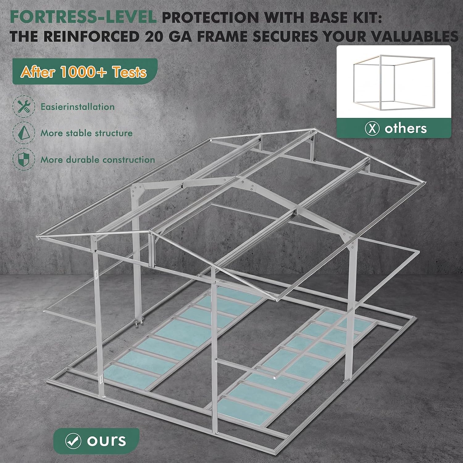 WACASA 10x12 FT Metal Shed with Base Frame Floor Kit | Heavy-Duty Military-Grade 20-Gauge Reinforced Frame with Powder Coating | 50 PSF Snow Load & 120 MPH Wind Rated | Skylight Tiny House Building