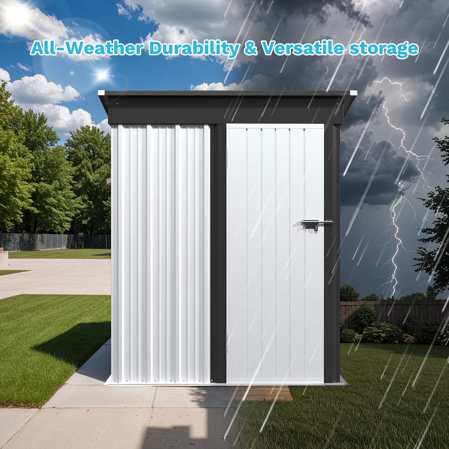 Greesum 5x3FT Outdoor Storage Shed, Utility Tool Shed Metal Storage Garden Shed with Door & Lock for Patio Storage, White