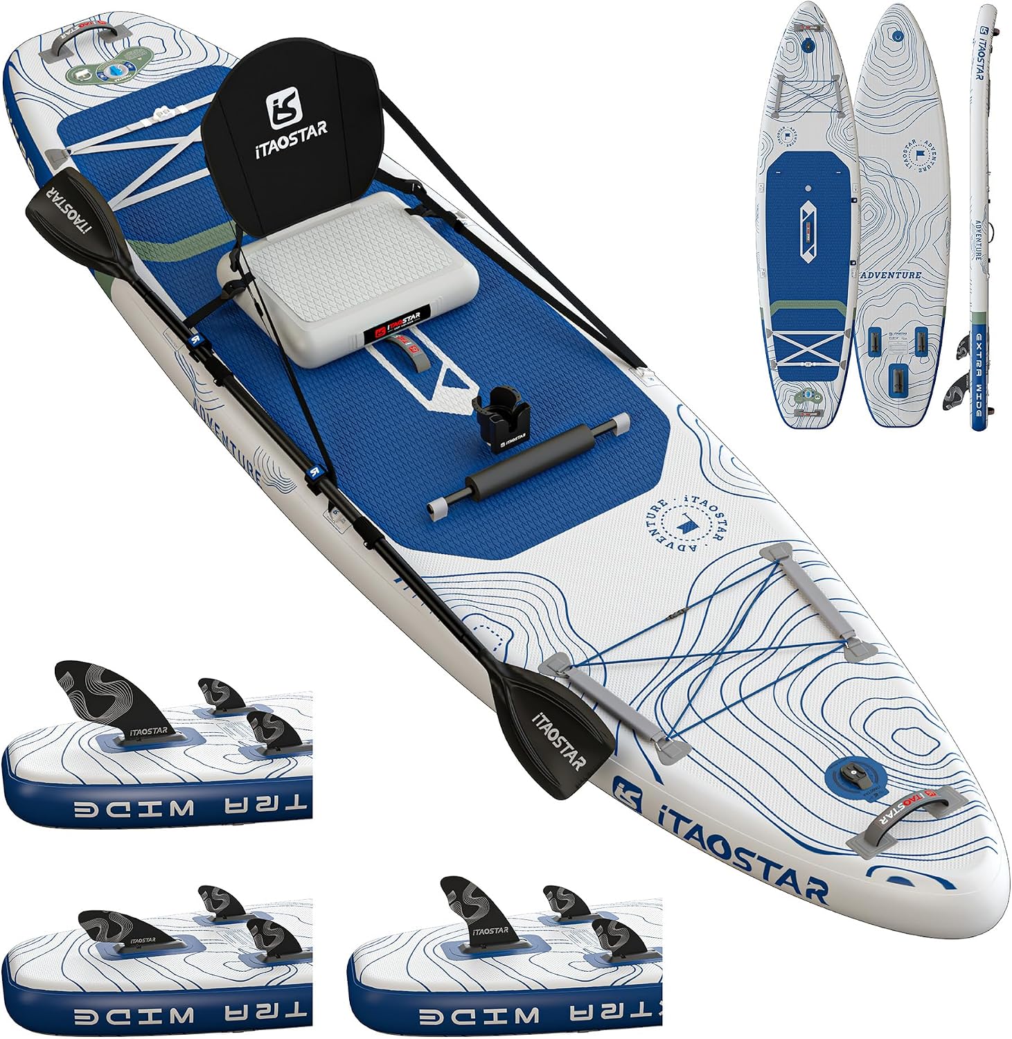 iTAOSTAR Adventure 12' × 35'/39' Inflatable Stand Up Paddle Board with Seat, Extra Wide SUP Board with 5 Fins Stable Design for Adults, Youth, All Skill Levels, Lakes, Oceans & Fishing
