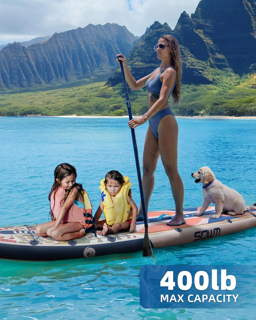 11'*33'/34' Inflatable Stand Up Paddle Board for Beginners,400/420lbs Capacity, Anti-Slip EVA Deck, Includes Adjustable Paddle, Pump, Backpack & SUP Accessories for Surfing, Fishing, Yoga & More