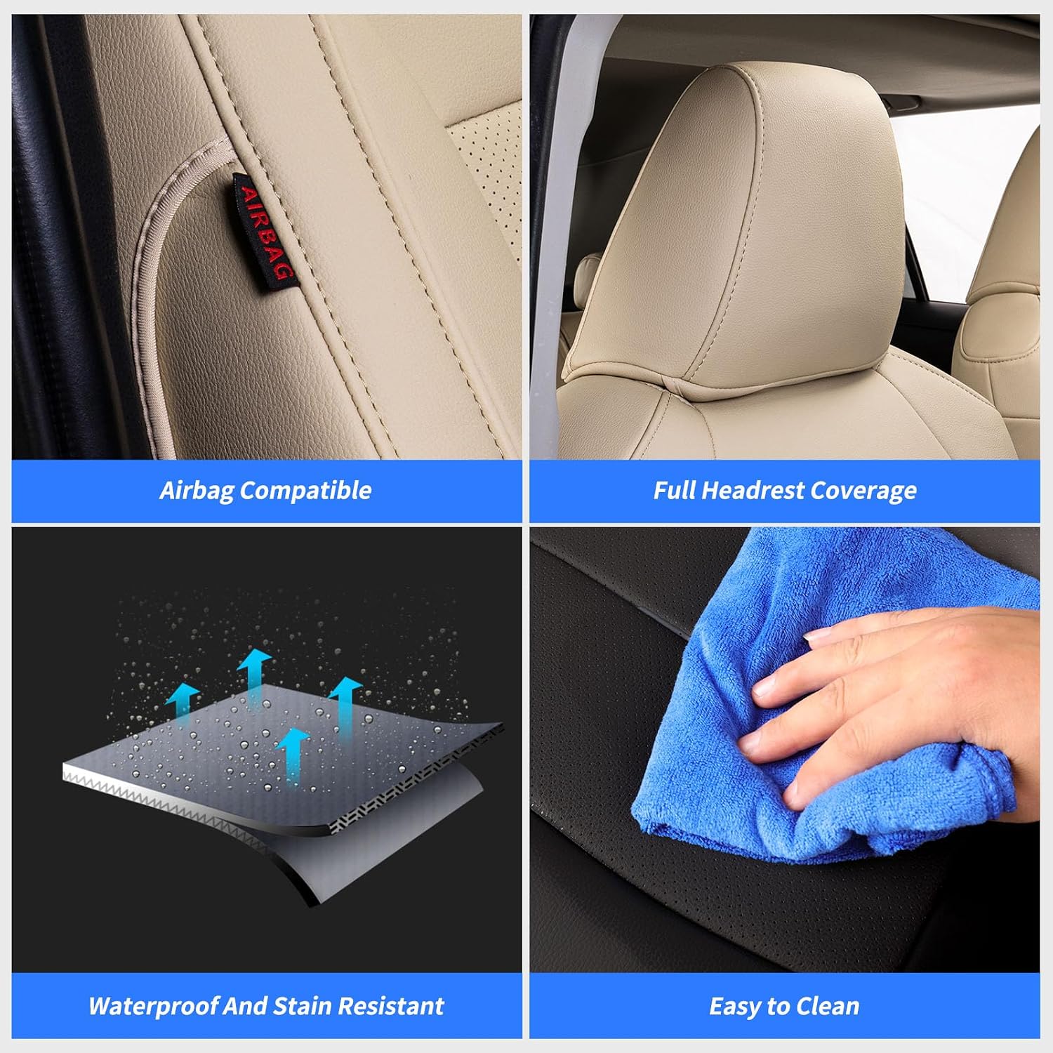 coverdream Tucson Car Seat Covers Custom Fit for 2022-2026 Hyundai Tucson Hybrid & PHEV(Not fit Gasoline) SUV,Waterproof Faxu Leather Seat Protector(Full Set,Beige)