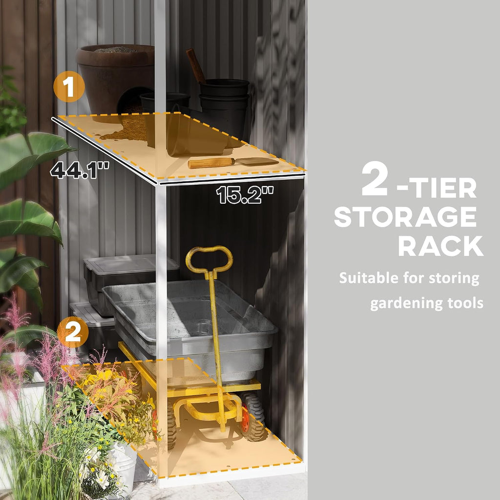 Outsunny 8 x 4ft Outdoor Storage Shed with Lock, 2-Tier Storage Rack, Air Vents, Garden Tool Shed for Backyard, Patio, Lawn, Warm Gray