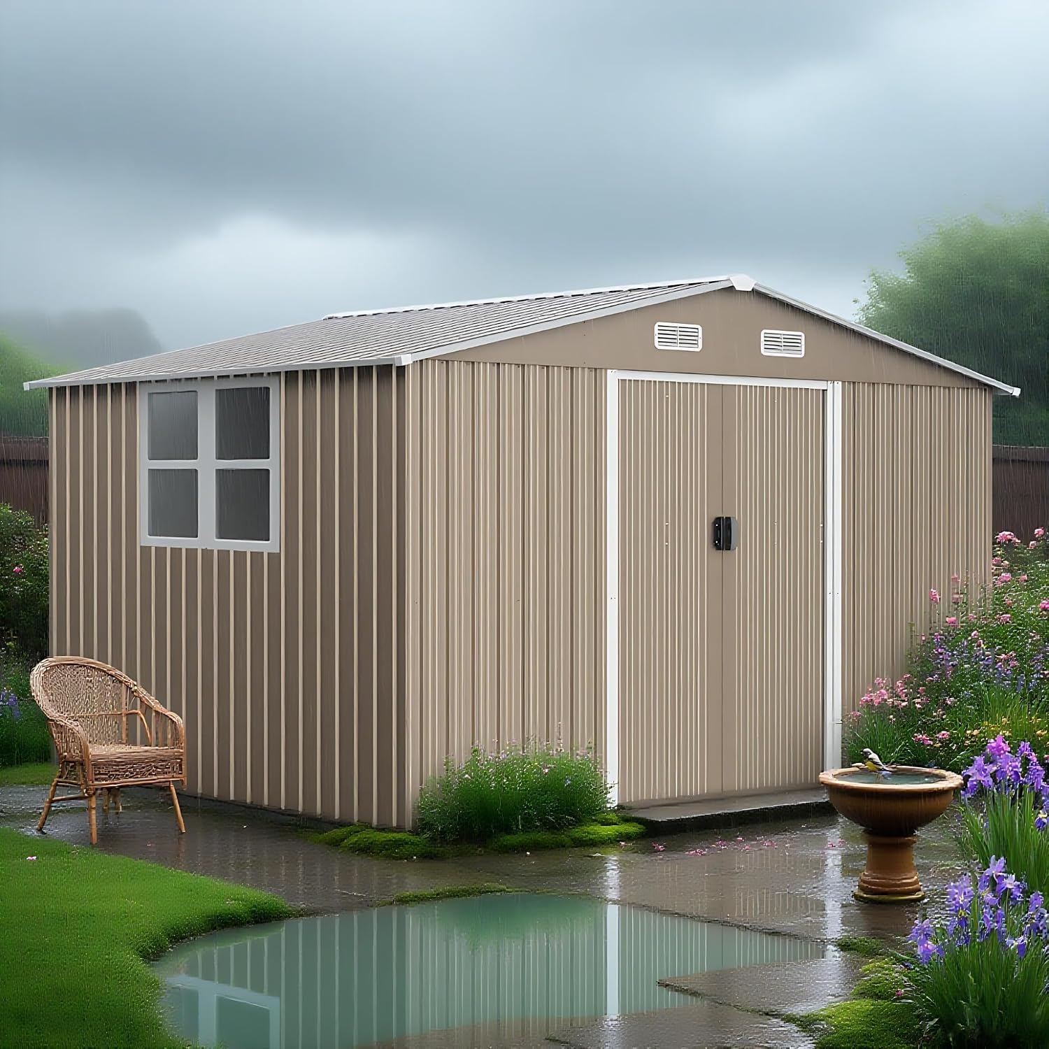 10FT x 8FT Metal Outdoor Storage Shed,Garden Sheds & Outdoor Storage w/Lockable Sliding Doors & Air Vent,Metal Shed for Backyard,Garden,Patio,Lawn