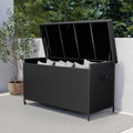 Grand 170 Gallon Deck Storage Bin - Outdoor/Indoor Wicker Storage for Patio Furniture Cushions, Garden Tools, Pool Accessories - Black